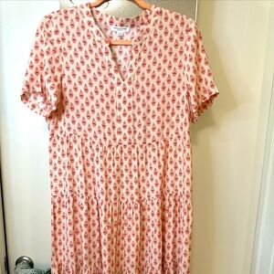 Beach Lunch Lounge V-Neck Short Sleeve Printed Dress - Size S/P